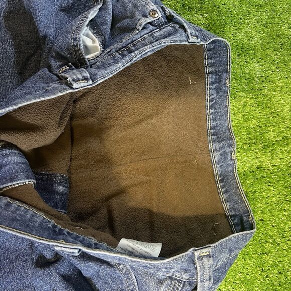 Mens Wrangler Medium Blue Wash Denim Fleece Lined Carpenter Jeans Mens 38x30 - Picture 7 of 7